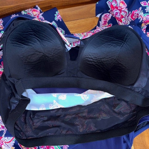 Swimsuits For All Floral One Piece 28 Plus Size Navy - Picture 13 of 16